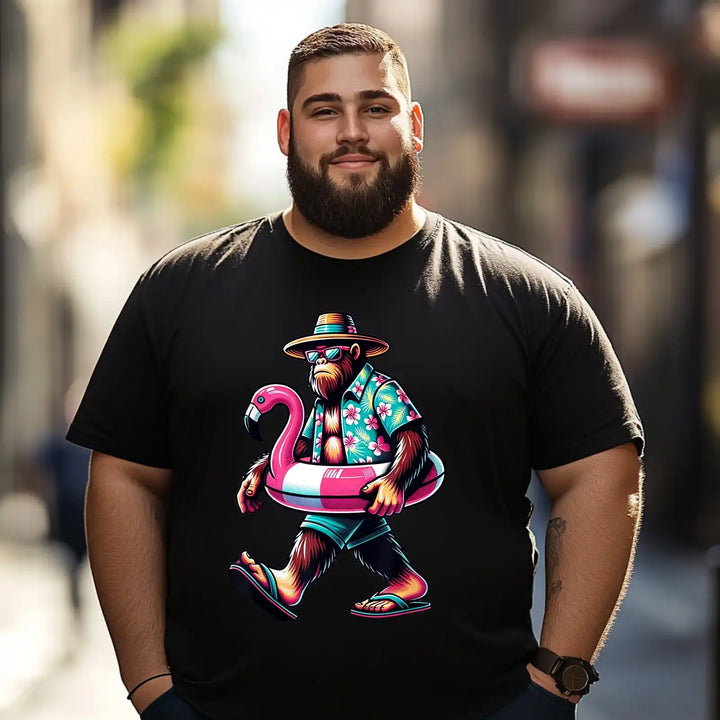 Bigfoot Pink Flamingo Aloha Pool Party Hawaiian Party Men T Shirts Big and Tall Men Shirts Plus Size Short Sleeve Fashion Casual T Shirt Graphic Tee Shirts Tshirts