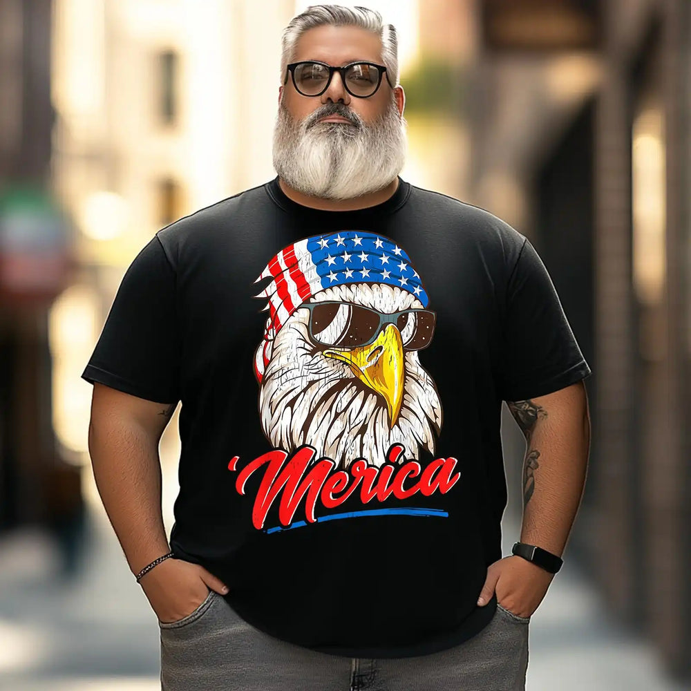 America Eagle Headband USA Flag 4th Of July Patriotic Men T Shirts Big and Tall Men Shirts Plus Size Short Sleeve Fashion Casual T Shirt Graphic Tee Shirts Tshirts - BigTallGuys