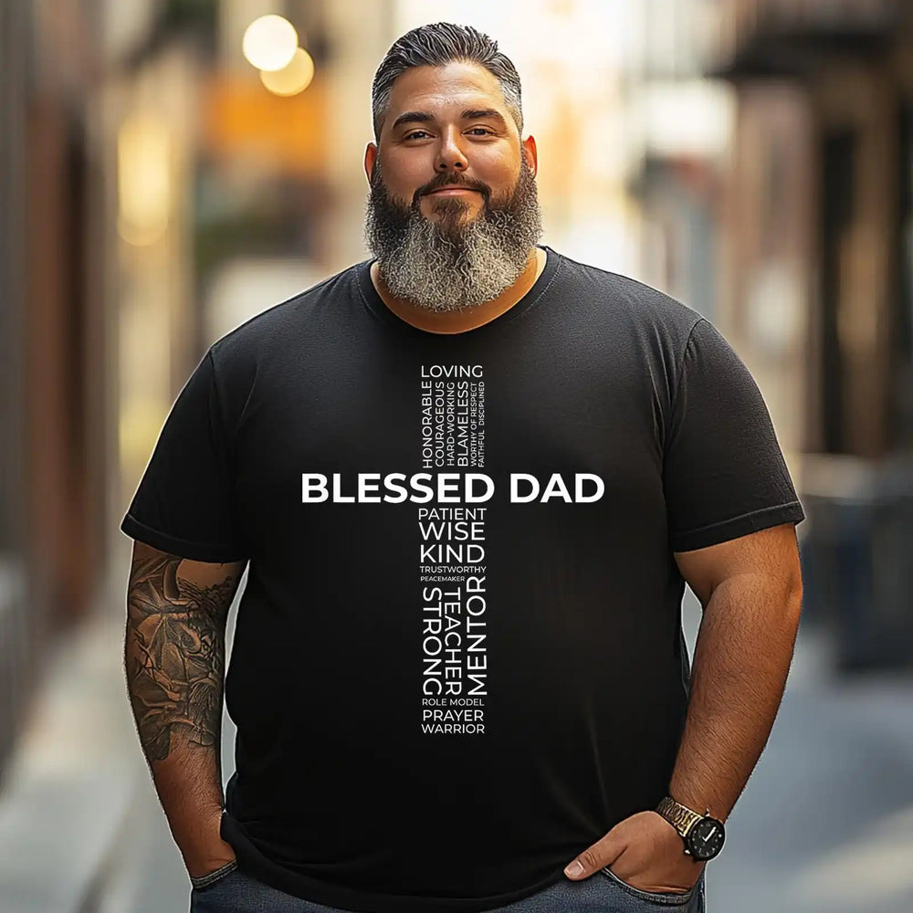 God Bless Dad Cross Men T Shirts Big and Tall Men Shirts Plus Size Short Sleeve Fashion Casual T Shirt Graphic Tee Shirts Tshirts - BigTallGuys
