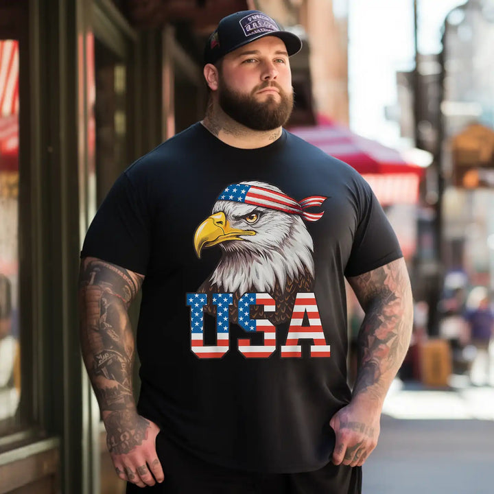 USA Eagle 4th Of July American 1776 America Flag Men T Shirts Big and Tall Men Shirts Plus Size Short Sleeve Fashion Casual T Shirt Graphic Tee Shirts Tshirts