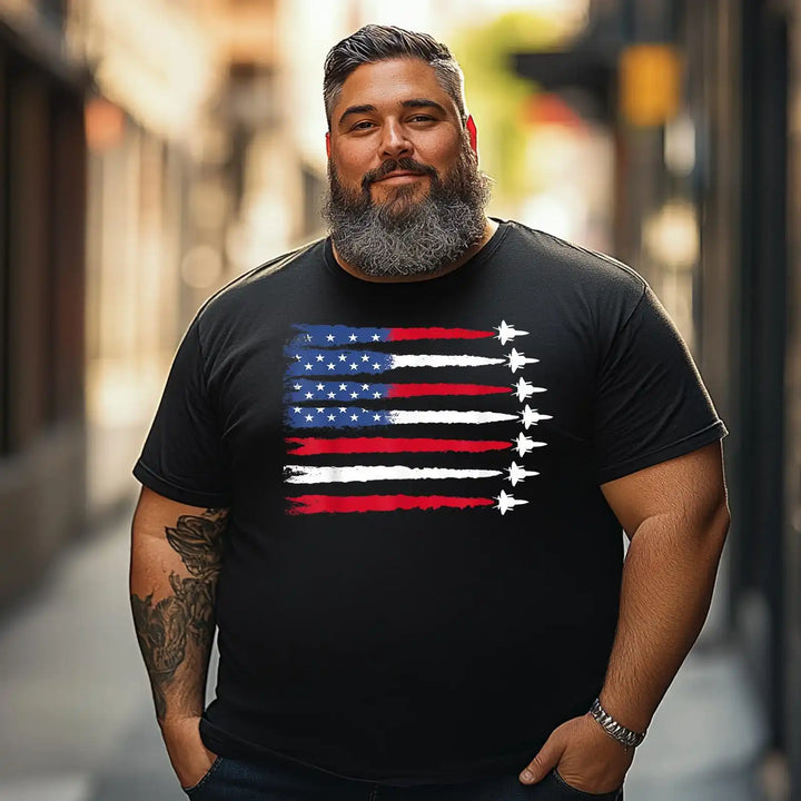 Patriotic Red White Blue USA Flag Fighter Jets 4th of July Men T Shirts Big and Tall Men Shirts Plus Size Short Sleeve Fashion Casual T Shirt Graphic Tee Shirts Tshirts
