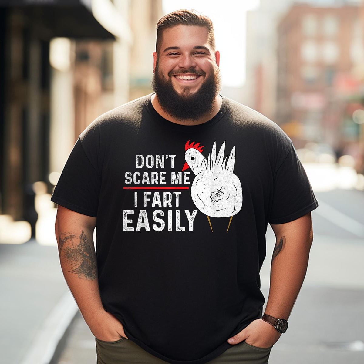 Don't Scare Me I Fart Easily Funny Men T-Shirts, Plus Size Short Sleeve T Shirt for Men Big and Tall Men Tees Shirts