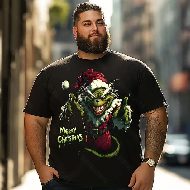 Evil Grinch Merry Christmas Men T-Shirts, Plus Size Short Sleeve T Shirt for Men Big and Tall Men Tees Shirts