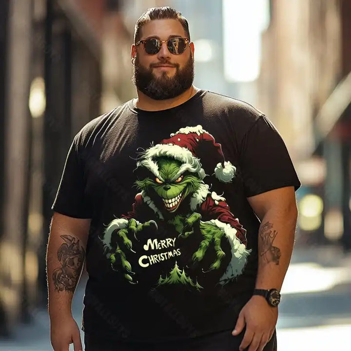 Evil Grinch Merry Christmas Men T-Shirts, Plus Size Short Sleeve T Shirt for Men Big and Tall Men Tees Shirts