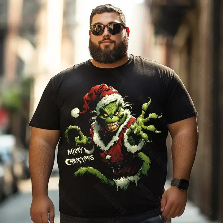 Evil Grinch Merry Christmas Men T-Shirts, Plus Size Short Sleeve T Shirt for Men Big and Tall Men Tees Shirts