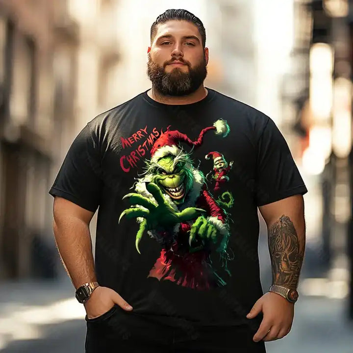 Evil Grinch Merry Christmas Men T-Shirts, Plus Size Short Sleeve T Shirt for Men Big and Tall Men Tees Shirts