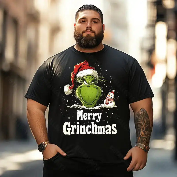 Grinch Merry Grinchmas Christmas Men T-Shirts, Plus Size Short Sleeve T Shirt for Men Big and Tall Men Tees Shirts