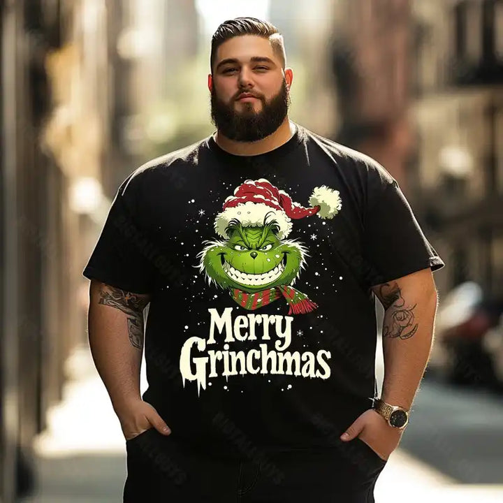 Grinch Merry Grinchmas Christmas Men T-Shirts, Plus Size Short Sleeve T Shirt for Men Big and Tall Men Tees Shirts