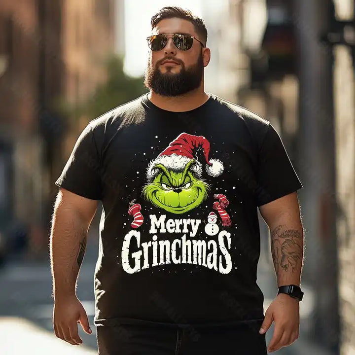 Grinch Merry Grinchmas Christmas Men T-Shirts, Plus Size Short Sleeve T Shirt for Men Big and Tall Men Tees Shirts