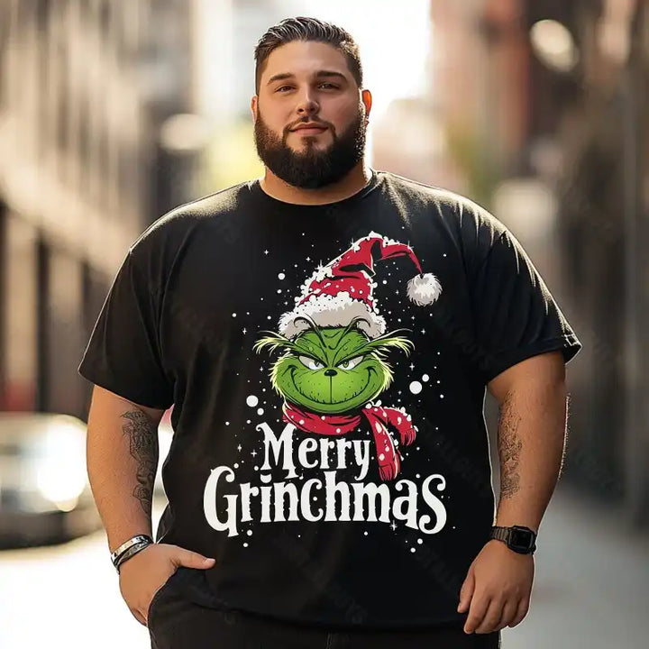 Grinch Merry Grinchmas Christmas Men T-Shirts, Plus Size Short Sleeve T Shirt for Men Big and Tall Men Tees Shirts