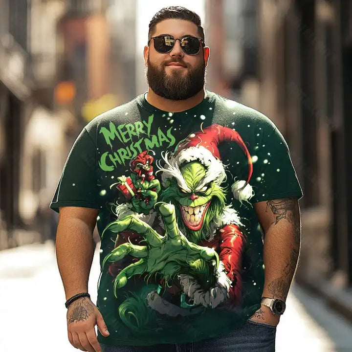 Evil Grinch Merry Christmas Men T-Shirts, Plus Size Short Sleeve T Shirt for Men Big and Tall Men Tees Shirts