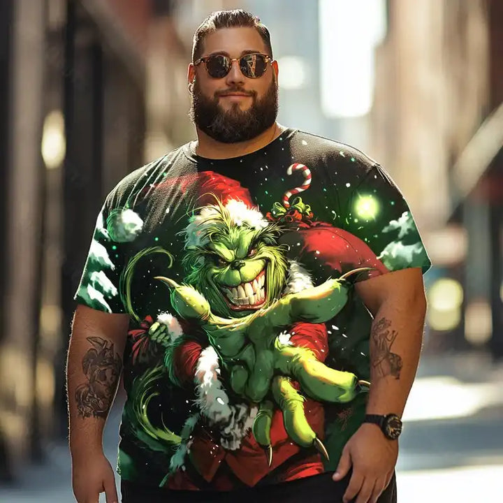 Evil Grinch Merry Christmas Men T-Shirts, Plus Size Short Sleeve T Shirt for Men Big and Tall Men Tees Shirts