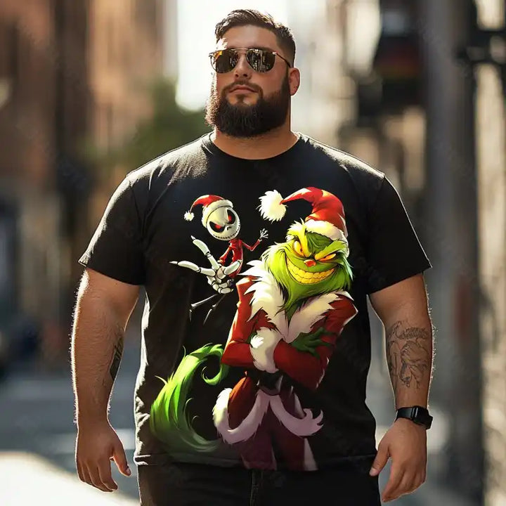 Evil Grinch Merry Christmas Men T-Shirts, Plus Size Short Sleeve T Shirt for Men Big and Tall Men Tees Shirts