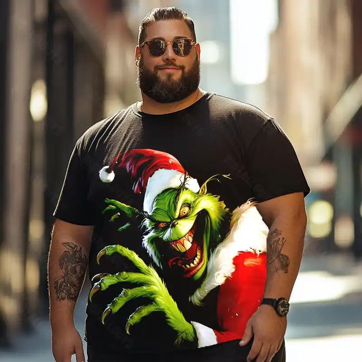 Evil Grinch Merry Christmas Men T-Shirts, Plus Size Short Sleeve T Shirt for Men Big and Tall Men Tees Shirts
