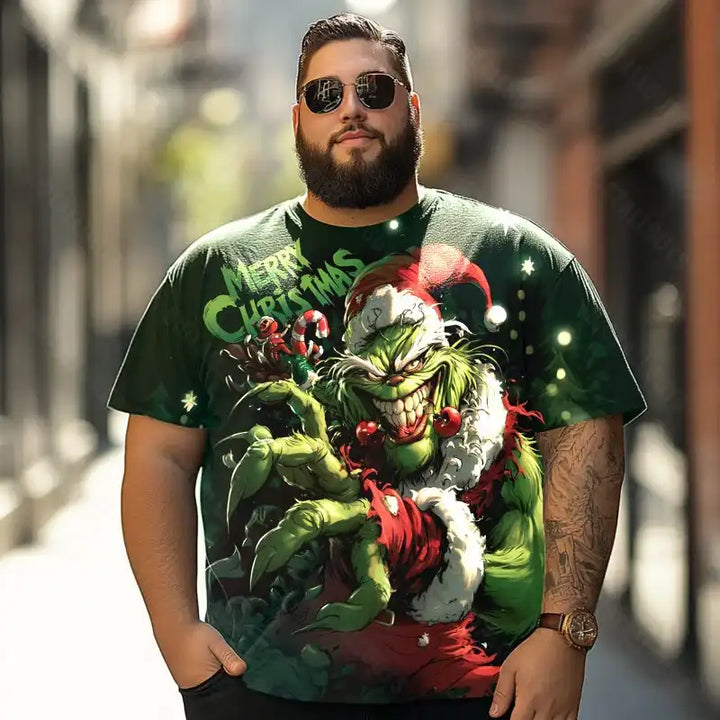 Evil Grinch Merry Christmas Men T-Shirts, Plus Size Short Sleeve T Shirt for Men Big and Tall Men Tees Shirts