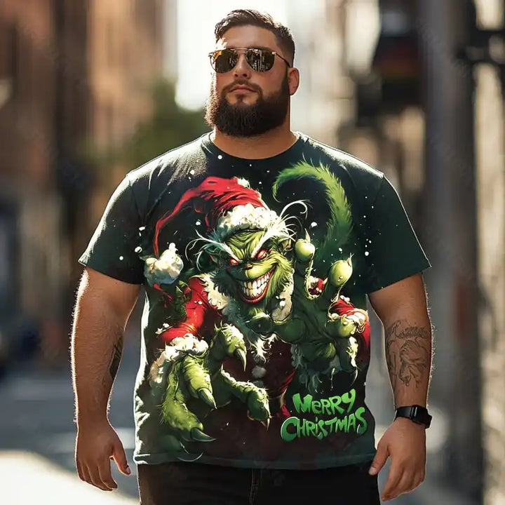 Evil Grinch Merry Christmas Men T-Shirts, Plus Size Short Sleeve T Shirt for Men Big and Tall Men Tees Shirts
