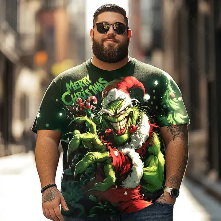 Evil Grinch Merry Christmas Men T-Shirts, Plus Size Short Sleeve T Shirt for Men Big and Tall Men Tees Shirts