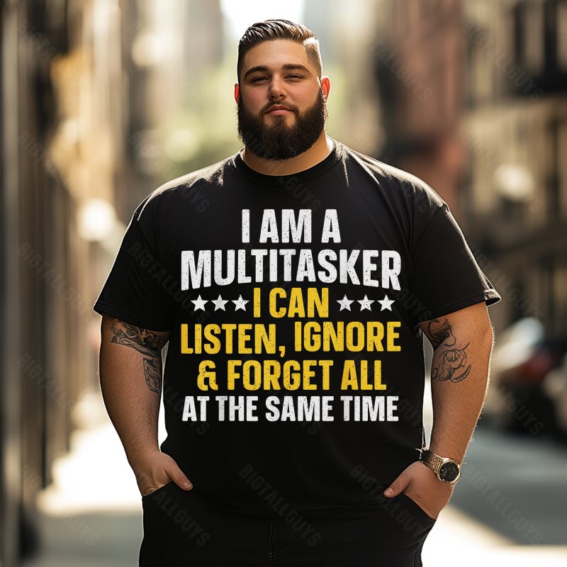 Multi-Tasker Funny Men T-Shirts, Plus Size Short Sleeve T Shirt for Men Big and Tall Men Tees Shirts