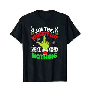 On The Naughty List And I Regret Nothing Grinch Merry Grinchmas Christmas Men T-Shirts, Plus Size Short Sleeve T Shirt for Men Big and Tall Men Tees Shirts