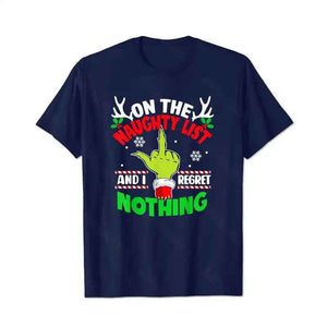 On The Naughty List And I Regret Nothing Grinch Merry Grinchmas Christmas Men T-Shirts, Plus Size Short Sleeve T Shirt for Men Big and Tall Men Tees Shirts