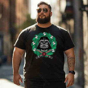 Vader Helmet Christmas Xmas Wreath Men T-Shirts, Plus Size Short Sleeve T Shirt for Men Big and Tall Men Tees Shirts