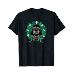 Vader Helmet Christmas Xmas Wreath Men T-Shirts, Plus Size Short Sleeve T Shirt for Men Big and Tall Men Tees Shirts