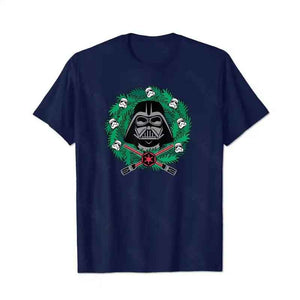 Vader Helmet Christmas Xmas Wreath Men T-Shirts, Plus Size Short Sleeve T Shirt for Men Big and Tall Men Tees Shirts