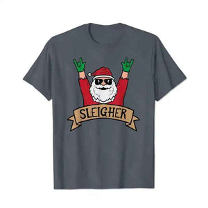 Christmas Sleigher Santa Rock Xmas Men T-Shirts, Plus Size Short Sleeve T Shirt for Men Big and Tall Men Tees Shirts