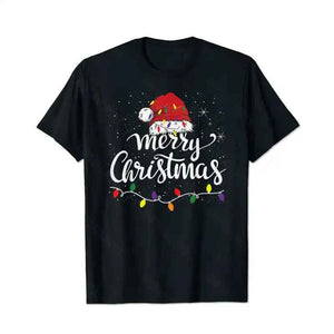 Merry Christmas Lights Red Santa Hat Xmas Men T-Shirts, Plus Size Short Sleeve T Shirt for Men Big and Tall Men Tees Shirts