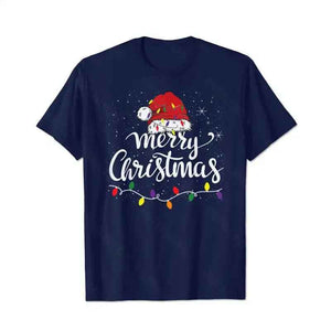 Merry Christmas Lights Red Santa Hat Xmas Men T-Shirts, Plus Size Short Sleeve T Shirt for Men Big and Tall Men Tees Shirts