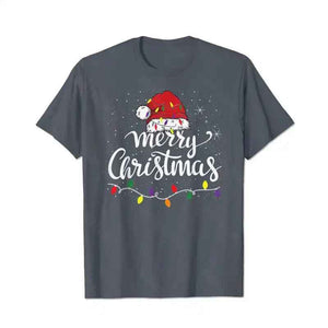 Merry Christmas Lights Red Santa Hat Xmas Men T-Shirts, Plus Size Short Sleeve T Shirt for Men Big and Tall Men Tees Shirts