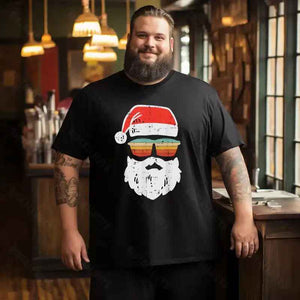 Santa Face Retro Sunglasses Christmas Xmas Men T-Shirts, Plus Size Short Sleeve T Shirt for Men Big and Tall Men Tees Shirts