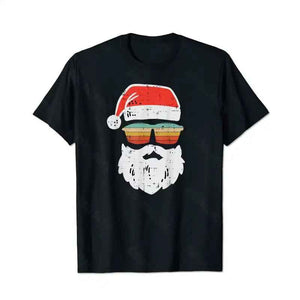 Santa Face Retro Sunglasses Christmas Xmas Men T-Shirts, Plus Size Short Sleeve T Shirt for Men Big and Tall Men Tees Shirts