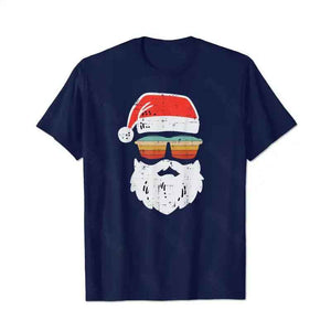 Santa Face Retro Sunglasses Christmas Xmas Men T-Shirts, Plus Size Short Sleeve T Shirt for Men Big and Tall Men Tees Shirts