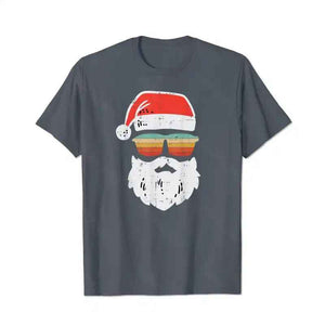 Santa Face Retro Sunglasses Christmas Xmas Men T-Shirts, Plus Size Short Sleeve T Shirt for Men Big and Tall Men Tees Shirts