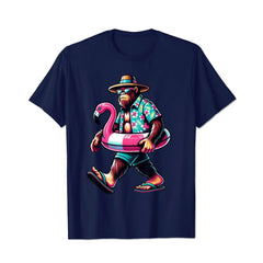 Bigfoot Pink Flamingo Aloha Pool Party Hawaiian Party Men T Shirts Big and Tall Men Shirts Plus Size Short Sleeve Fashion Casual T Shirt Graphic Tee Shirts Tshirts - BigTallGuys