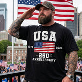 USA 1776 2026 America 250th Anniversary Men Cotton Tee Patriotic Shirt - BigTallGuys