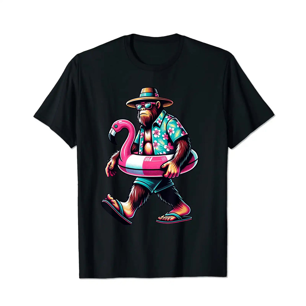Bigfoot Pink Flamingo Aloha Pool Party Hawaiian Party Men T Shirts Big and Tall Men Shirts Plus Size Short Sleeve Fashion Casual T Shirt Graphic Tee Shirts Tshirts - BigTallGuys