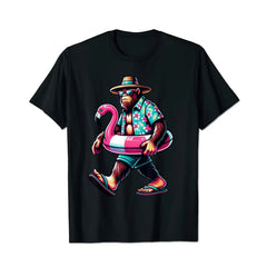 Bigfoot Pink Flamingo Aloha Pool Party Hawaiian Party Men T Shirts Big and Tall Men Shirts Plus Size Short Sleeve Fashion Casual T Shirt Graphic Tee Shirts Tshirts - BigTallGuys