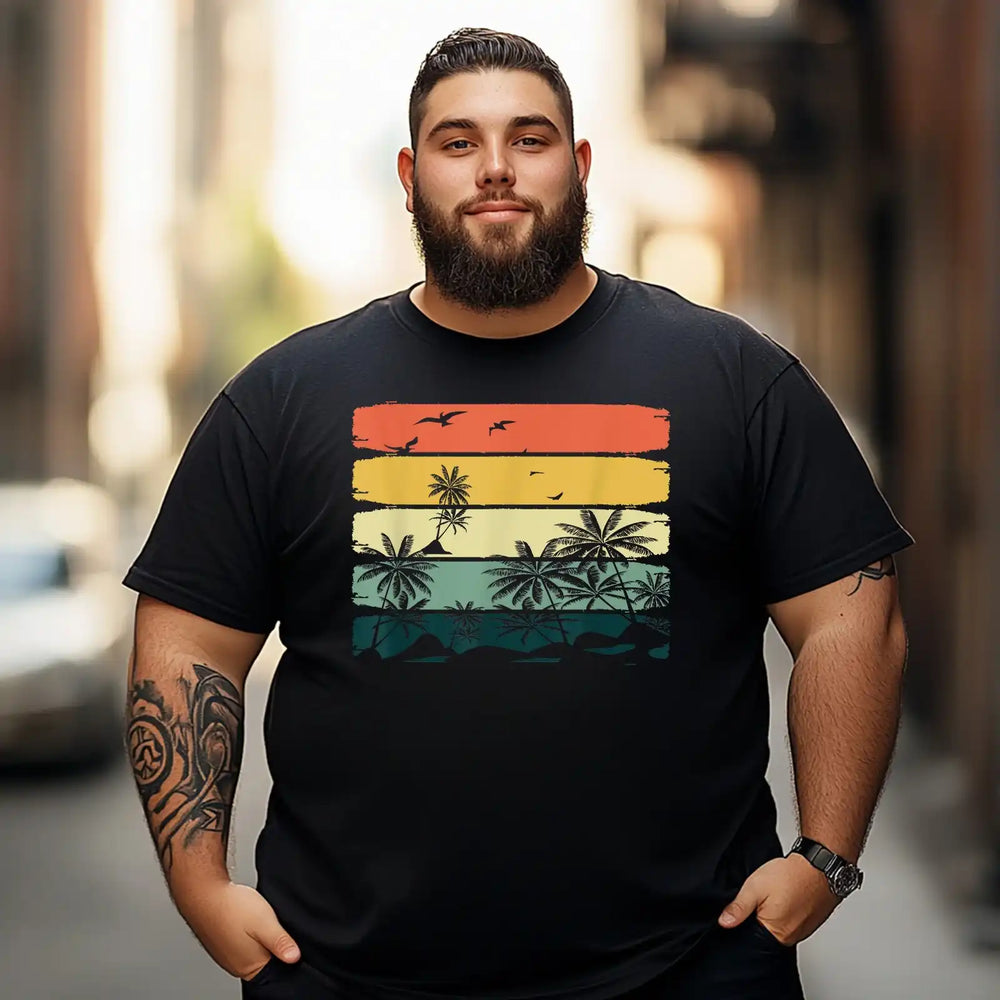 Summer Vibes Exotic Palm Trees Men T Shirts Big and Tall Men Shirts Plus Size Short Sleeve Fashion Casual T Shirt Graphic Tee Shirts Tshirts - BigTallGuys