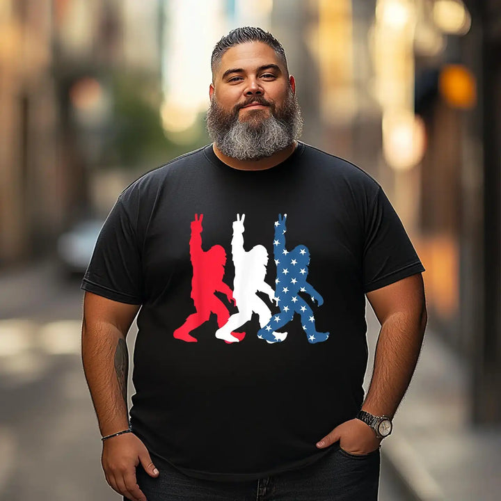 Bigfoot USA Flag Independence Day 4th Of July Patriotic Men T Shirts Big and Tall Men Shirts Plus Size Short Sleeve Fashion Casual T Shirt Graphic Tee Shirts Tshirts