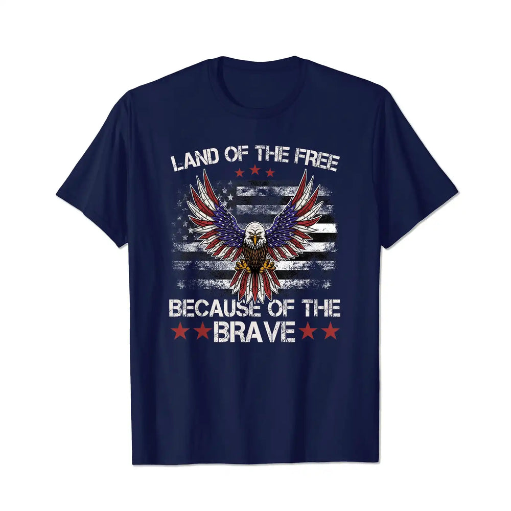America Eagle Land of the Free Because Of The Brave Men T Shirts Big and Tall Men Shirts Plus Size Short Sleeve Fashion Casual T Shirt Graphic Tee Shirts Tshirts - BigTallGuys