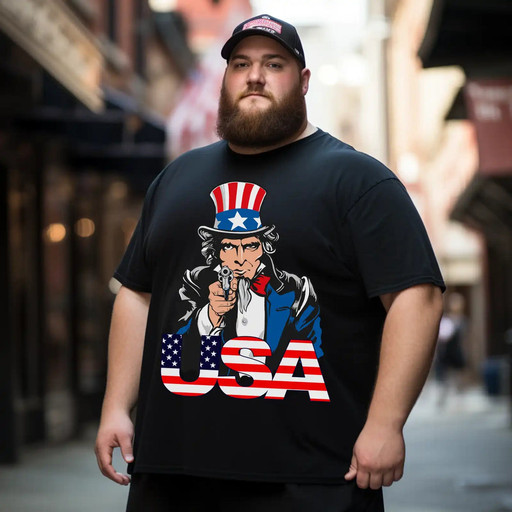 American Flag USA Flag Uncle Sam Patriotic 4th Of July Men T Shirts Big and Tall Men Shirts Plus Size Short Sleeve Fashion Casual T Shirt Graphic Tee Shirts Tshirts - BigTallGuys