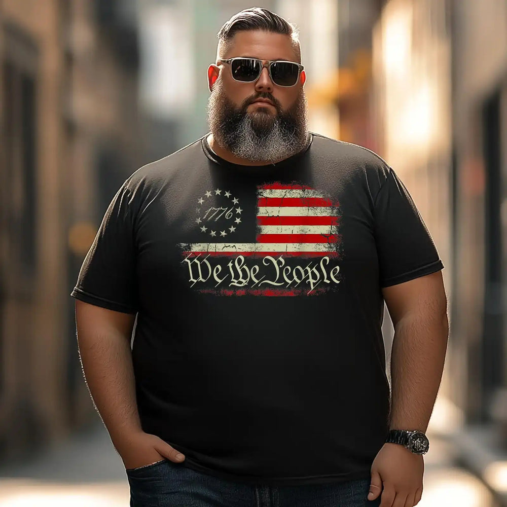 4th Of July We The People American 1776 American Flag Men T Shirts Big and Tall Men Shirts Plus Size Short Sleeve Fashion Casual T Shirt Graphic Tee Shirts Tshirts - BigTallGuys
