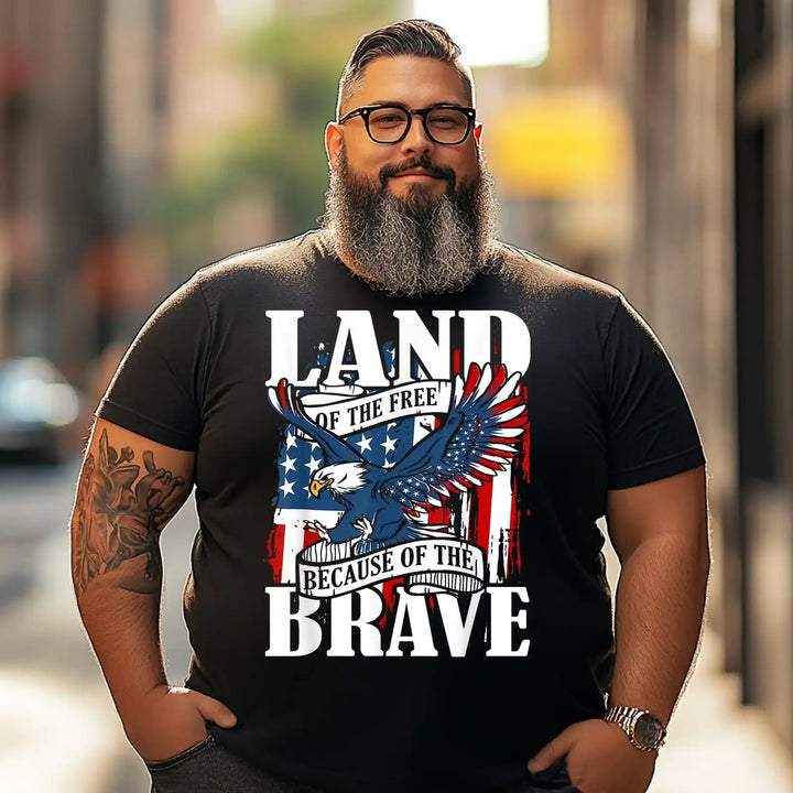 US Flag America Eagle Land of the Free Because of the Brave Men T Shirts Big and Tall Men Shirts Plus Size Short Sleeve Fashion Casual T Shirt Graphic Tee Shirts Tshirts