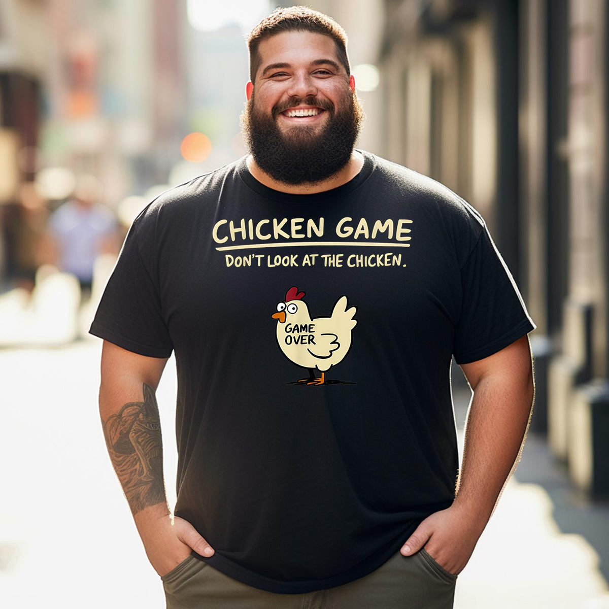 Chicken Game Funny Men T-Shirts, Plus Size Short Sleeve T Shirt for Men Big and Tall Men Tees Shirts