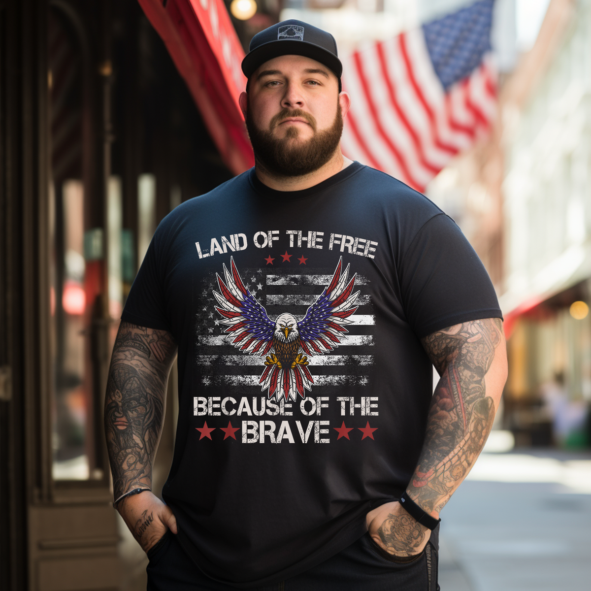 America Eagle Land of the Free Because Of The Brave Men T Shirts Big and Tall Men Shirts Plus Size Short Sleeve Fashion Casual T Shirt Graphic Tee Shirts Tshirts