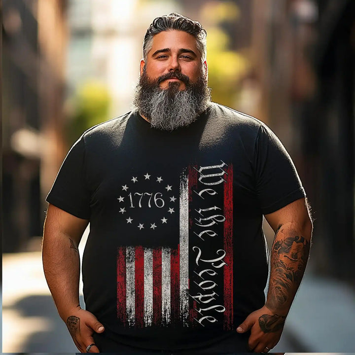 Vintage Old American Flag Patriotic 1776 We The People USA Men T Shirts Big and Tall Men Shirts Plus Size Short Sleeve Fashion Casual T Shirt Graphic Tee Shirts Tshirts