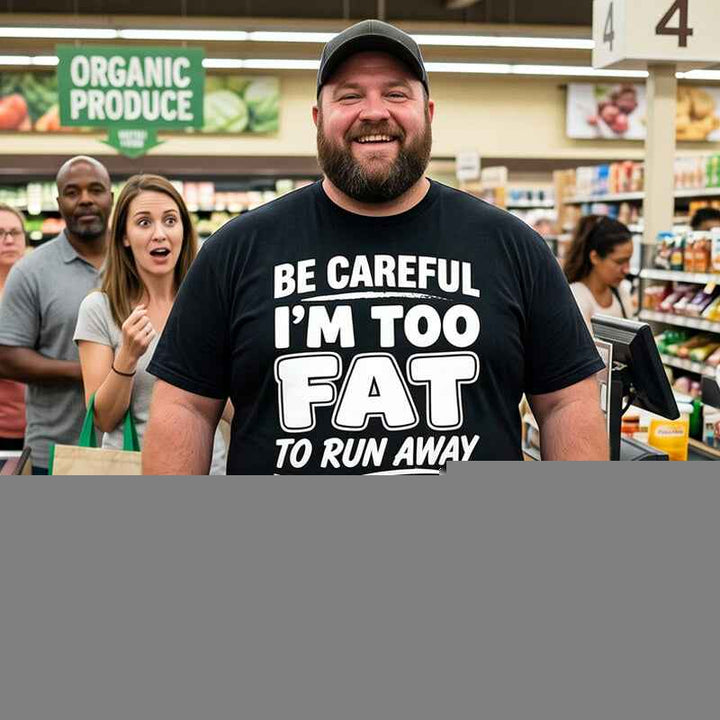 Be Careful Too Fat to Run Away Will Fight Men T Shirts
