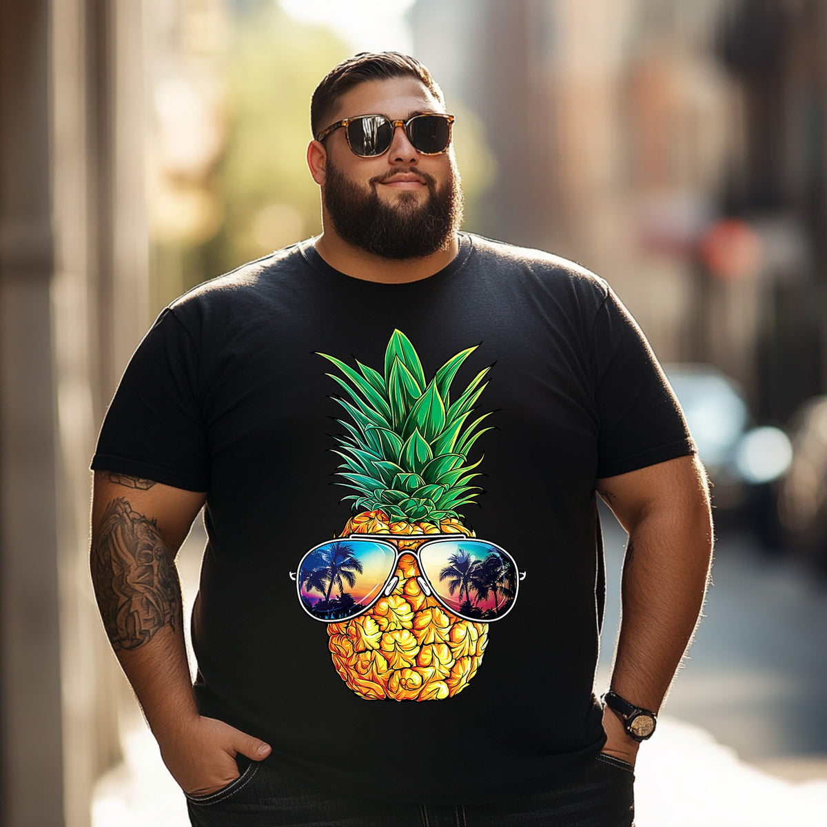 Pineapple Aloha Beaches Hawaii Hawaiian Sunglasses Men T Shirts Big and Tall Men Shirts Plus Size Short Sleeve Fashion Casual T Shirt Graphic Tee Shirts Tshirts